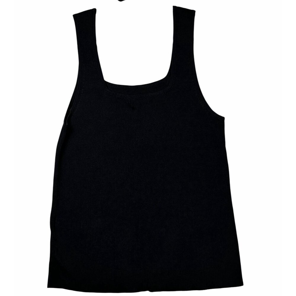 Madewell Square Neck Ribbed Tank Top Black XL Viscose Knit NWT Minimalist - Picture 2 of 10